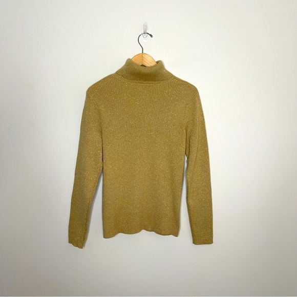 Lauren Ralph Lauren Metallic Gold Ribbed Turtleneck Sweater quiet luxury - Picture 10 of 11